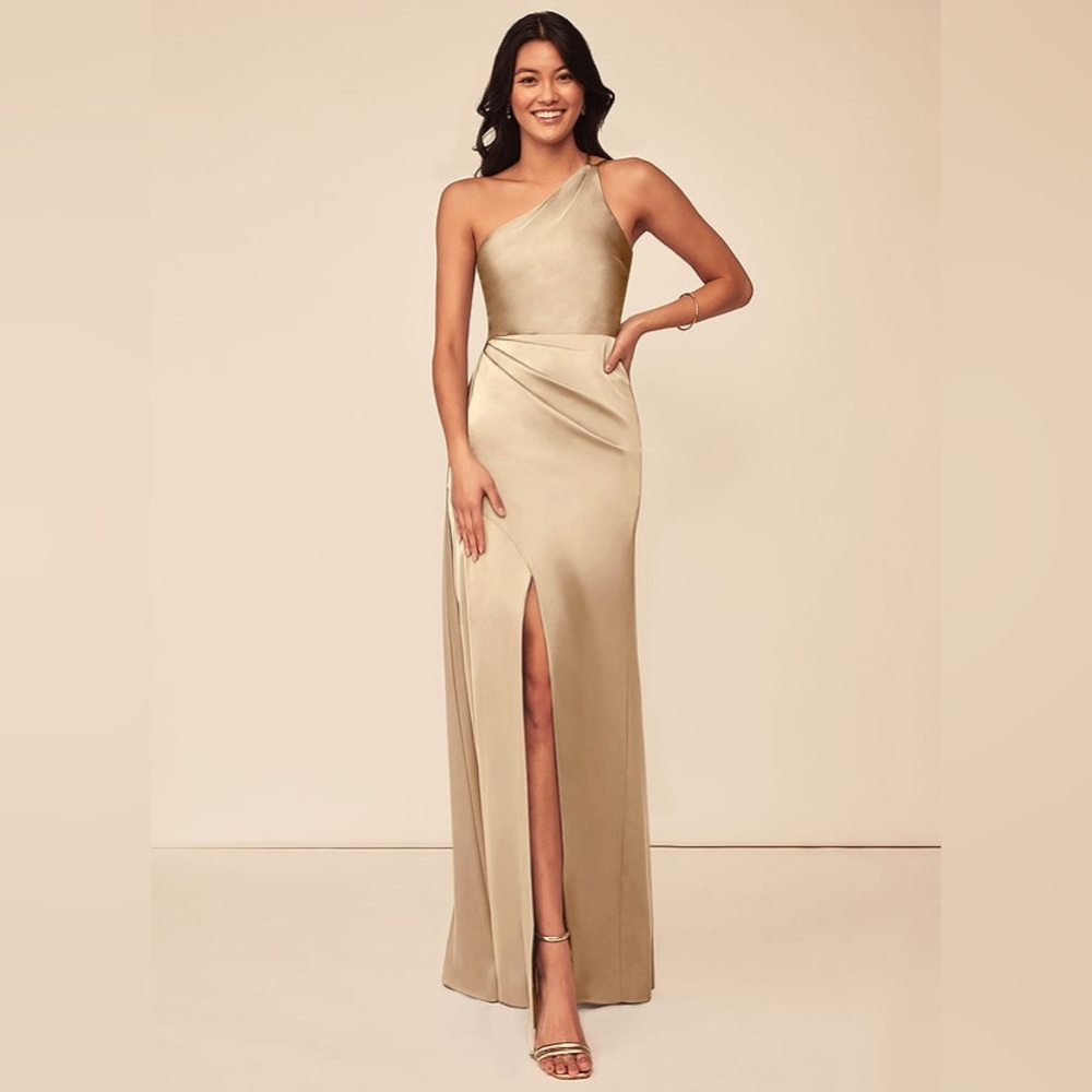 Azazie Maron Stretch Silk bridesmaid dress in champagne
